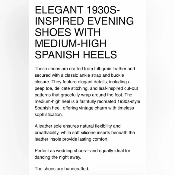 Elegant Leather Evening Shoes Spanish Heels Size 7W Gold 1920โs - Picture 9 of 13